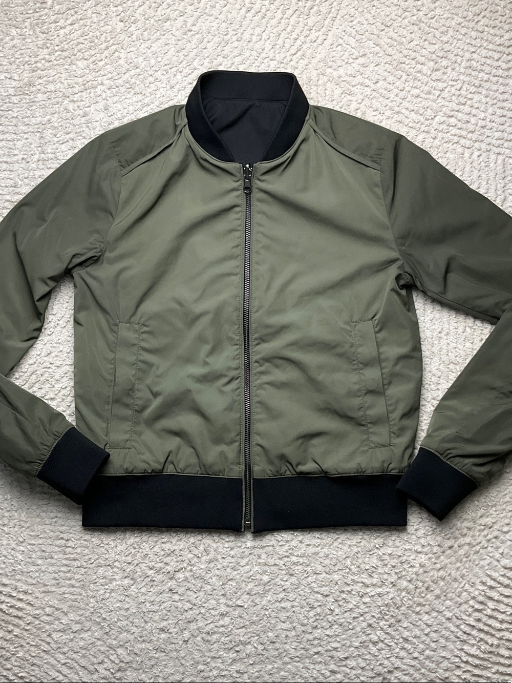 Theory Brant Reversible Black and Olive Green Bomber Jacket Size XSmall